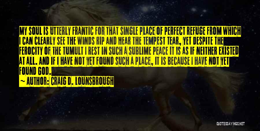 Craig D. Lounsbrough Quotes: My Soul Is Utterly Frantic For That Single Place Of Perfect Refuge From Which I Can Clearly See The Winds