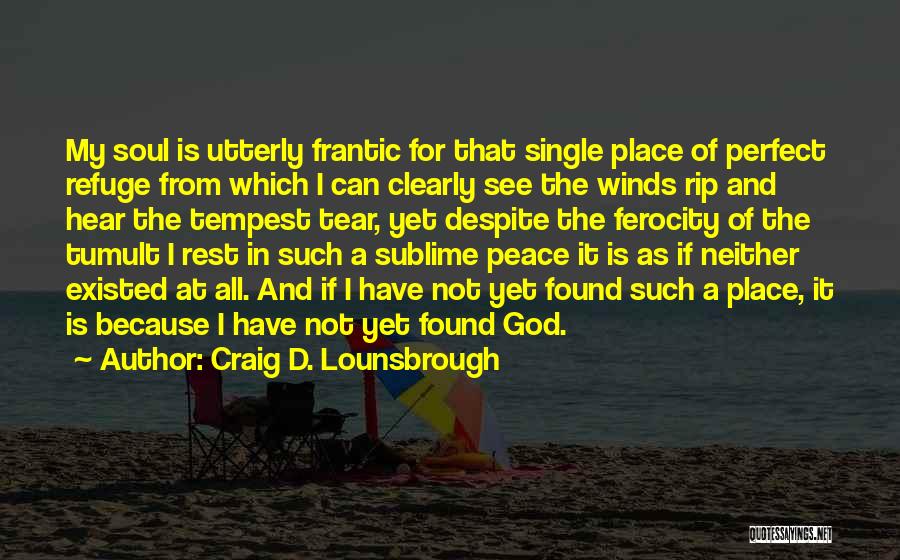 Craig D. Lounsbrough Quotes: My Soul Is Utterly Frantic For That Single Place Of Perfect Refuge From Which I Can Clearly See The Winds