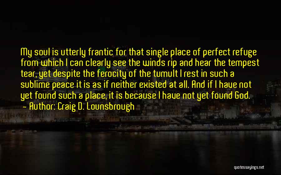 Craig D. Lounsbrough Quotes: My Soul Is Utterly Frantic For That Single Place Of Perfect Refuge From Which I Can Clearly See The Winds