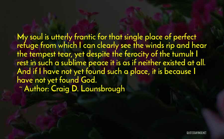 Craig D. Lounsbrough Quotes: My Soul Is Utterly Frantic For That Single Place Of Perfect Refuge From Which I Can Clearly See The Winds