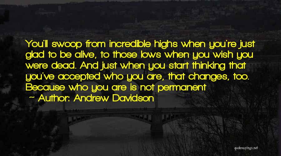 Andrew Davidson Quotes: You'll Swoop From Incredible Highs When You're Just Glad To Be Alive, To Those Lows When You Wish You Were