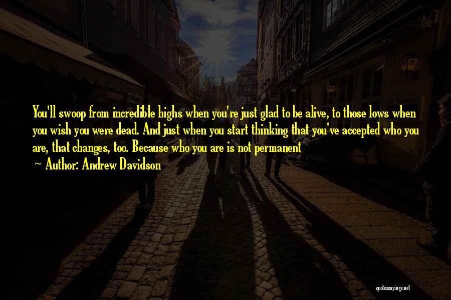 Andrew Davidson Quotes: You'll Swoop From Incredible Highs When You're Just Glad To Be Alive, To Those Lows When You Wish You Were