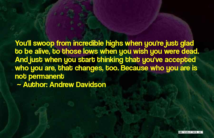 Andrew Davidson Quotes: You'll Swoop From Incredible Highs When You're Just Glad To Be Alive, To Those Lows When You Wish You Were