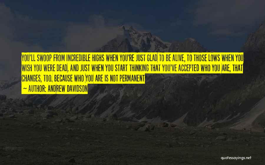 Andrew Davidson Quotes: You'll Swoop From Incredible Highs When You're Just Glad To Be Alive, To Those Lows When You Wish You Were