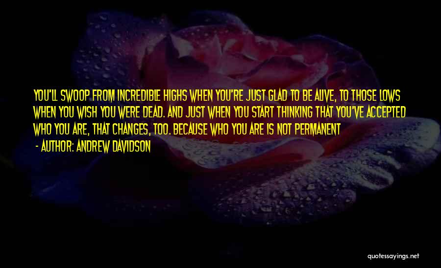 Andrew Davidson Quotes: You'll Swoop From Incredible Highs When You're Just Glad To Be Alive, To Those Lows When You Wish You Were