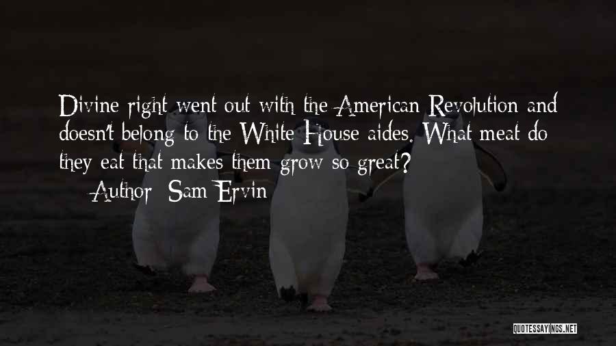 Sam Ervin Quotes: Divine Right Went Out With The American Revolution And Doesn't Belong To The White House Aides. What Meat Do They