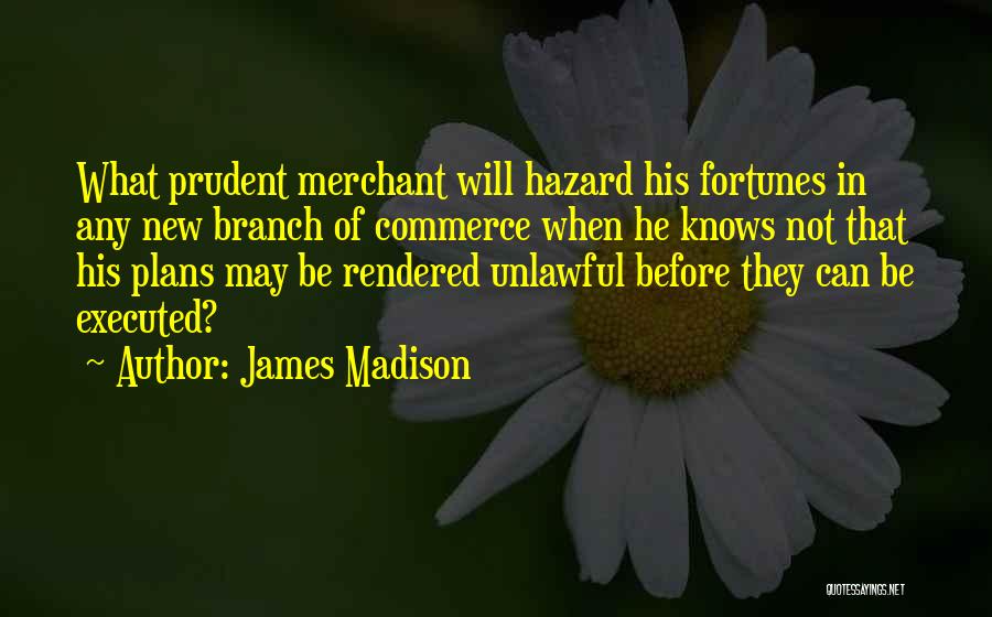 James Madison Quotes: What Prudent Merchant Will Hazard His Fortunes In Any New Branch Of Commerce When He Knows Not That His Plans