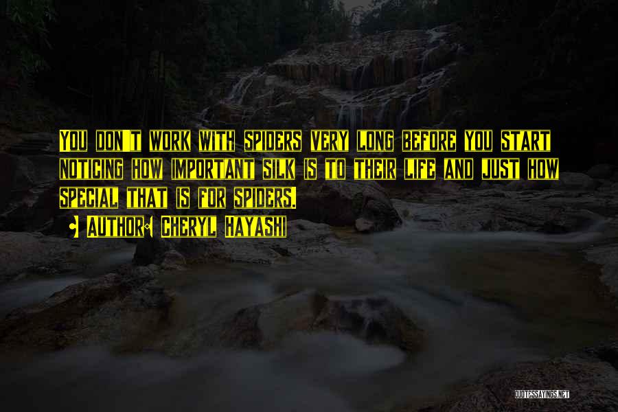 Cheryl Hayashi Quotes: You Don't Work With Spiders Very Long Before You Start Noticing How Important Silk Is To Their Life And Just