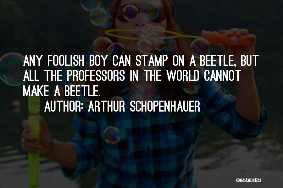Arthur Schopenhauer Quotes: Any Foolish Boy Can Stamp On A Beetle, But All The Professors In The World Cannot Make A Beetle.