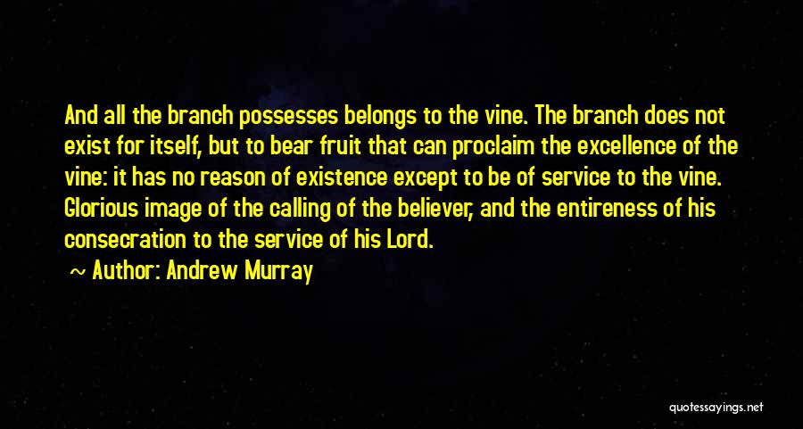 Andrew Murray Quotes: And All The Branch Possesses Belongs To The Vine. The Branch Does Not Exist For Itself, But To Bear Fruit