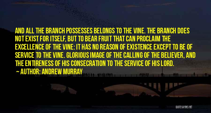 Andrew Murray Quotes: And All The Branch Possesses Belongs To The Vine. The Branch Does Not Exist For Itself, But To Bear Fruit