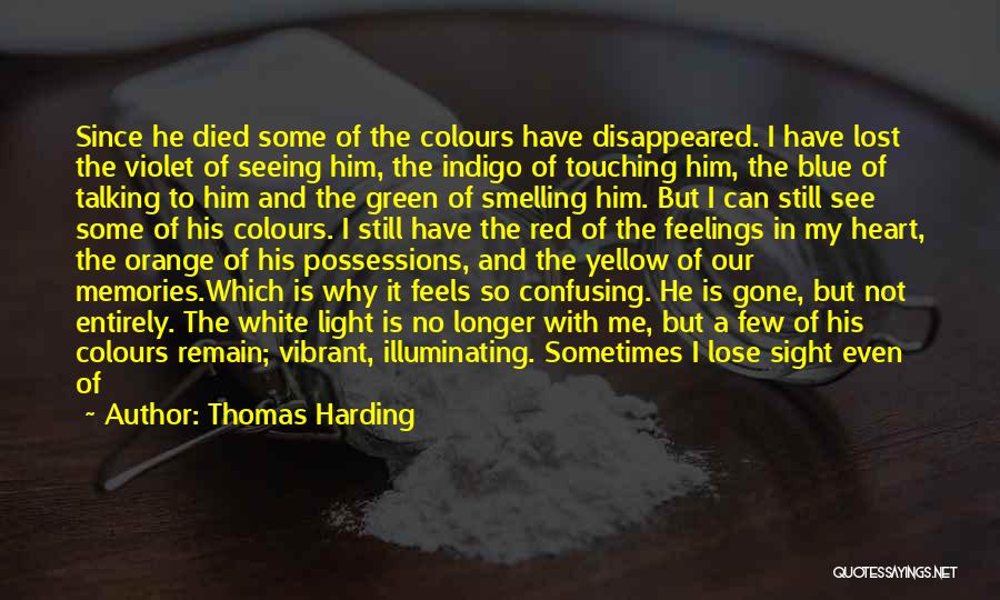 Thomas Harding Quotes: Since He Died Some Of The Colours Have Disappeared. I Have Lost The Violet Of Seeing Him, The Indigo Of