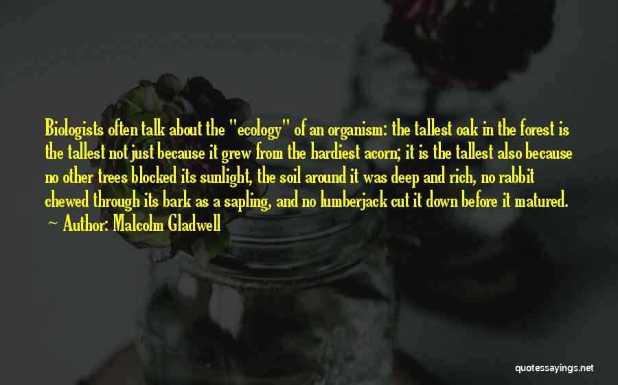 Malcolm Gladwell Quotes: Biologists Often Talk About The Ecology Of An Organism: The Tallest Oak In The Forest Is The Tallest Not Just