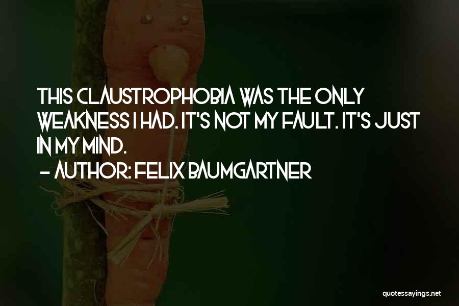 Felix Baumgartner Quotes: This Claustrophobia Was The Only Weakness I Had. It's Not My Fault. It's Just In My Mind.