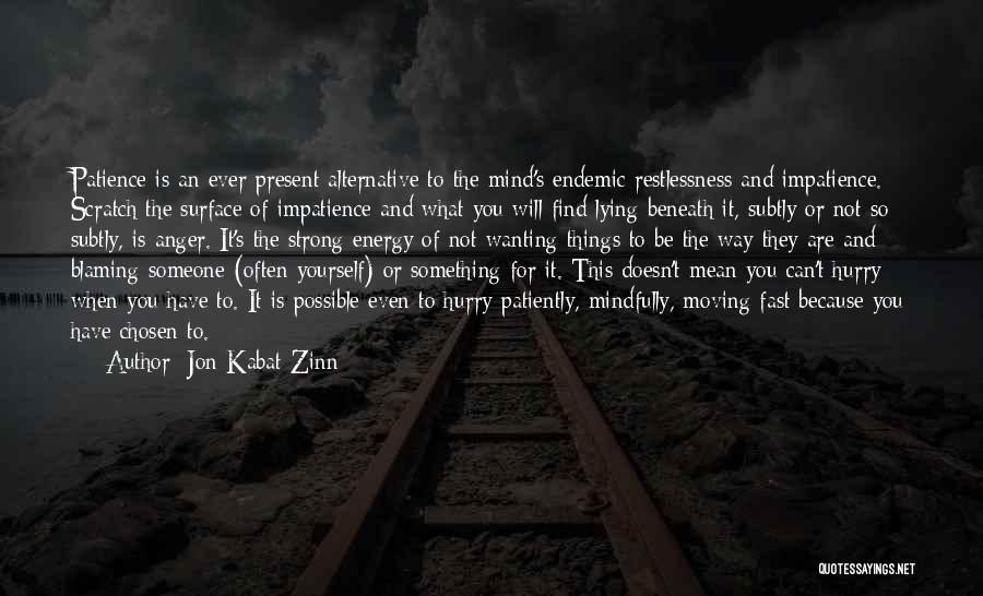 Jon Kabat-Zinn Quotes: Patience Is An Ever Present Alternative To The Mind's Endemic Restlessness And Impatience. Scratch The Surface Of Impatience And What