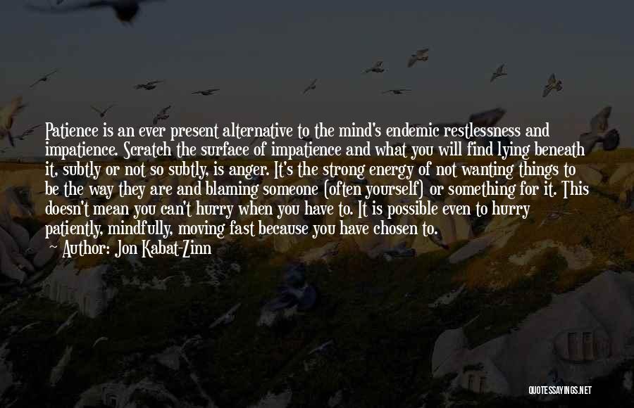 Jon Kabat-Zinn Quotes: Patience Is An Ever Present Alternative To The Mind's Endemic Restlessness And Impatience. Scratch The Surface Of Impatience And What