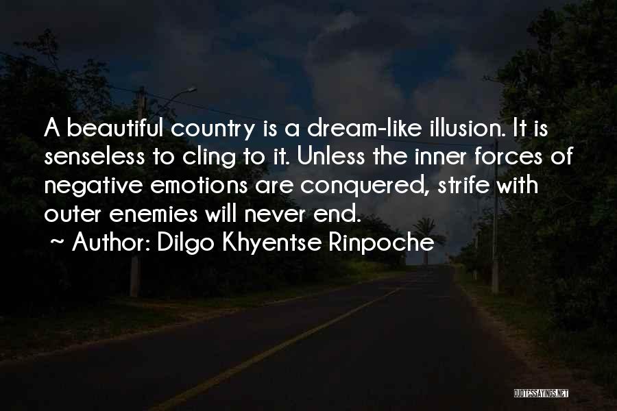 Dilgo Khyentse Rinpoche Quotes: A Beautiful Country Is A Dream-like Illusion. It Is Senseless To Cling To It. Unless The Inner Forces Of Negative
