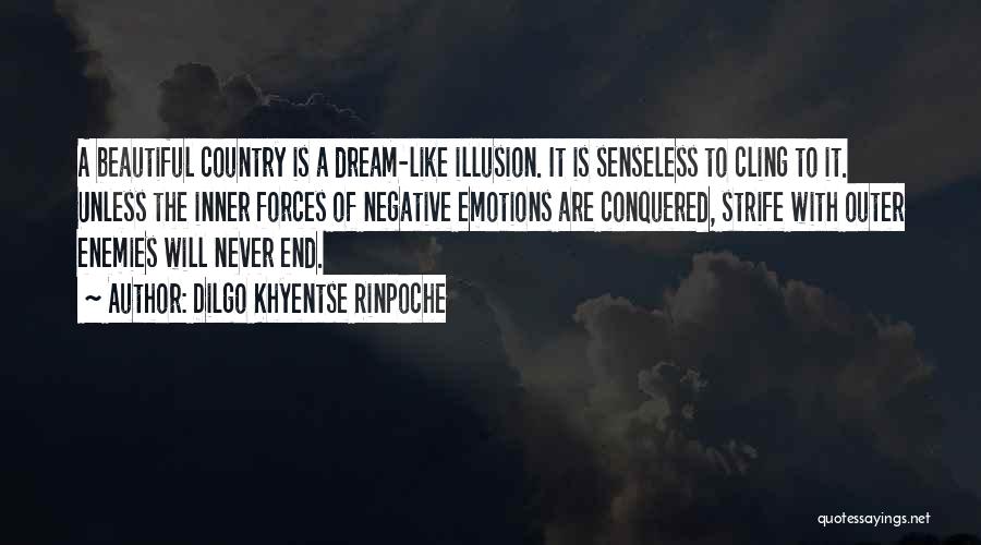 Dilgo Khyentse Rinpoche Quotes: A Beautiful Country Is A Dream-like Illusion. It Is Senseless To Cling To It. Unless The Inner Forces Of Negative