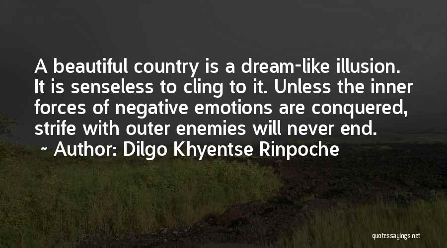 Dilgo Khyentse Rinpoche Quotes: A Beautiful Country Is A Dream-like Illusion. It Is Senseless To Cling To It. Unless The Inner Forces Of Negative
