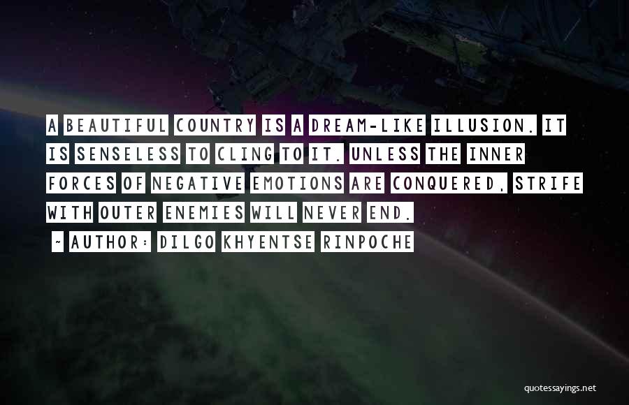 Dilgo Khyentse Rinpoche Quotes: A Beautiful Country Is A Dream-like Illusion. It Is Senseless To Cling To It. Unless The Inner Forces Of Negative