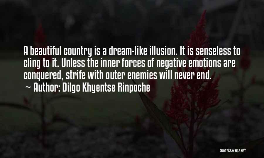 Dilgo Khyentse Rinpoche Quotes: A Beautiful Country Is A Dream-like Illusion. It Is Senseless To Cling To It. Unless The Inner Forces Of Negative