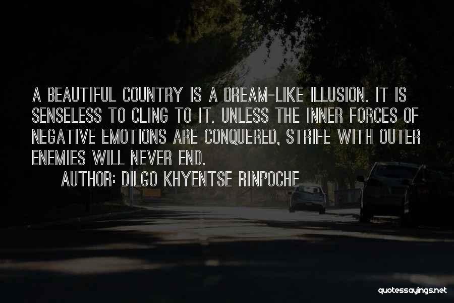 Dilgo Khyentse Rinpoche Quotes: A Beautiful Country Is A Dream-like Illusion. It Is Senseless To Cling To It. Unless The Inner Forces Of Negative