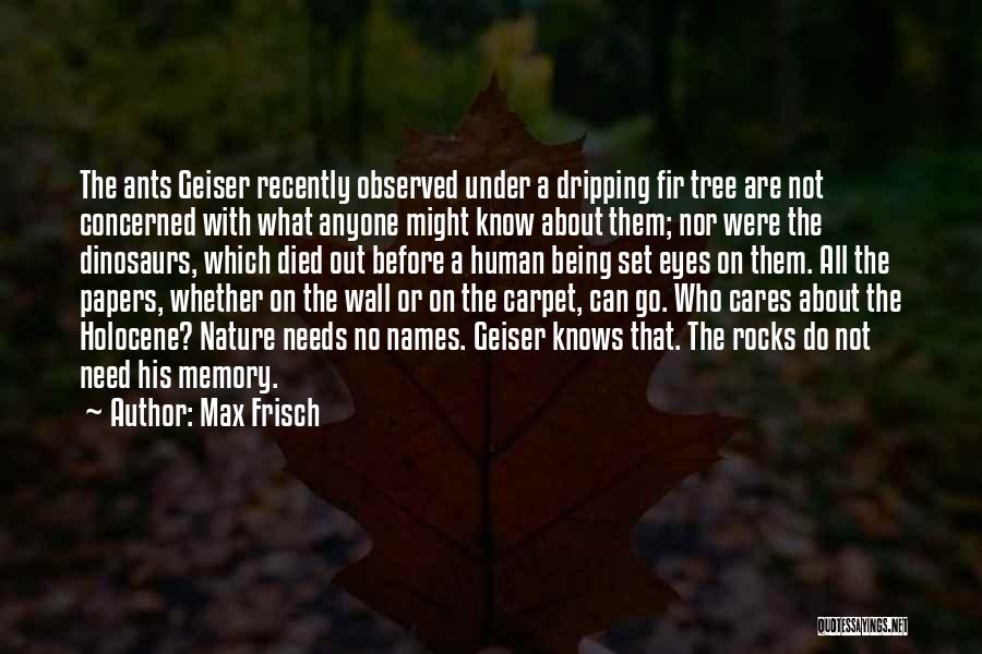 Max Frisch Quotes: The Ants Geiser Recently Observed Under A Dripping Fir Tree Are Not Concerned With What Anyone Might Know About Them;