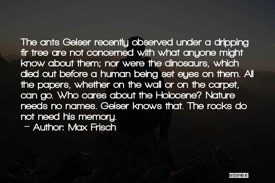 Max Frisch Quotes: The Ants Geiser Recently Observed Under A Dripping Fir Tree Are Not Concerned With What Anyone Might Know About Them;