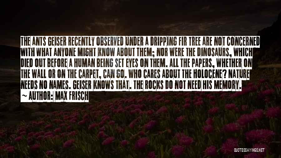 Max Frisch Quotes: The Ants Geiser Recently Observed Under A Dripping Fir Tree Are Not Concerned With What Anyone Might Know About Them;