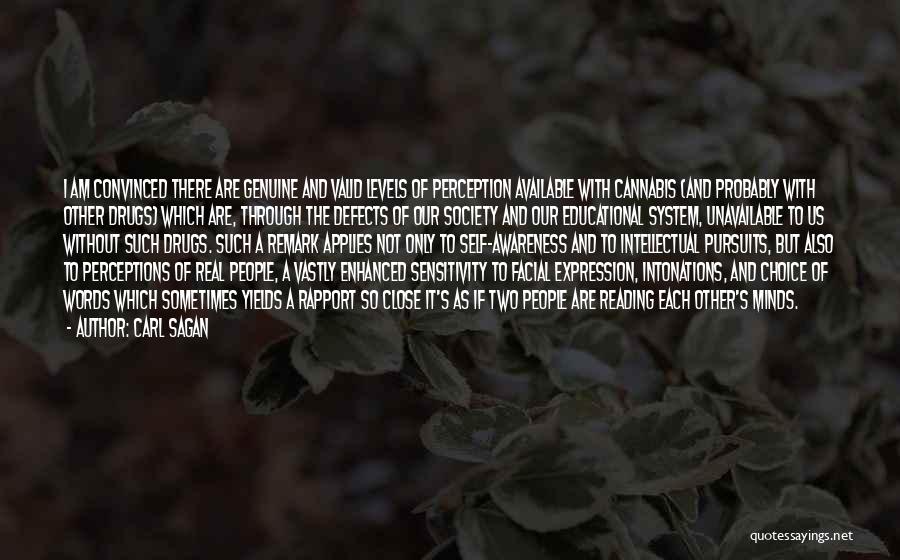 Carl Sagan Quotes: I Am Convinced There Are Genuine And Valid Levels Of Perception Available With Cannabis (and Probably With Other Drugs) Which