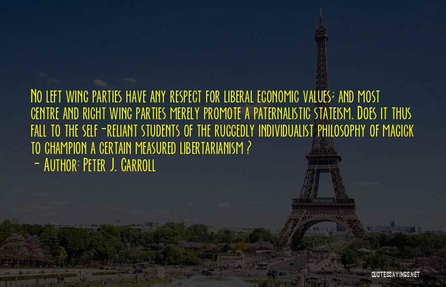 Peter J. Carroll Quotes: No Left Wing Parties Have Any Respect For Liberal Economic Values; And Most Centre And Right Wing Parties Merely Promote