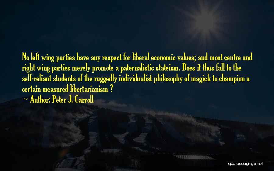 Peter J. Carroll Quotes: No Left Wing Parties Have Any Respect For Liberal Economic Values; And Most Centre And Right Wing Parties Merely Promote