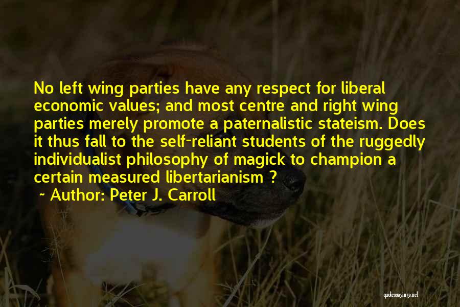 Peter J. Carroll Quotes: No Left Wing Parties Have Any Respect For Liberal Economic Values; And Most Centre And Right Wing Parties Merely Promote