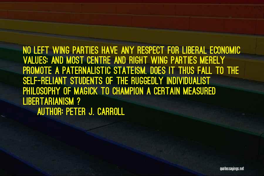 Peter J. Carroll Quotes: No Left Wing Parties Have Any Respect For Liberal Economic Values; And Most Centre And Right Wing Parties Merely Promote