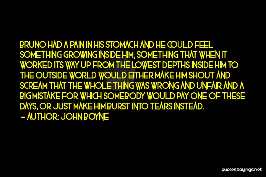 John Boyne Quotes: Bruno Had A Pain In His Stomach And He Could Feel Something Growing Inside Him, Something That When It Worked