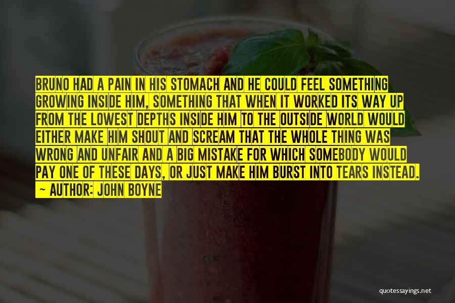 John Boyne Quotes: Bruno Had A Pain In His Stomach And He Could Feel Something Growing Inside Him, Something That When It Worked