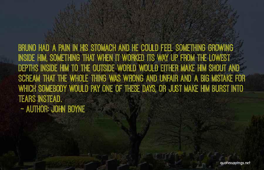 John Boyne Quotes: Bruno Had A Pain In His Stomach And He Could Feel Something Growing Inside Him, Something That When It Worked