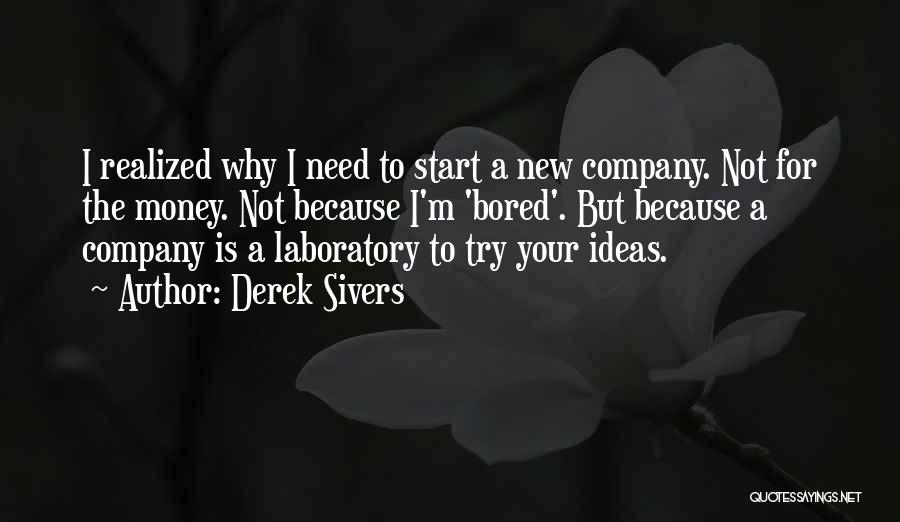 Derek Sivers Quotes: I Realized Why I Need To Start A New Company. Not For The Money. Not Because I'm 'bored'. But Because