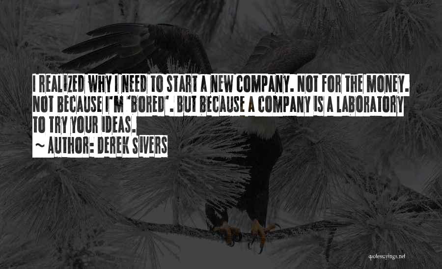 Derek Sivers Quotes: I Realized Why I Need To Start A New Company. Not For The Money. Not Because I'm 'bored'. But Because