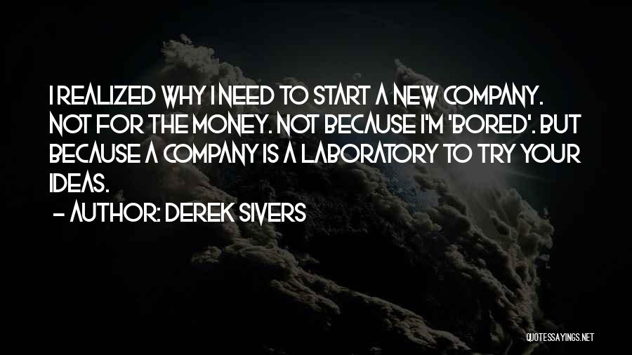 Derek Sivers Quotes: I Realized Why I Need To Start A New Company. Not For The Money. Not Because I'm 'bored'. But Because