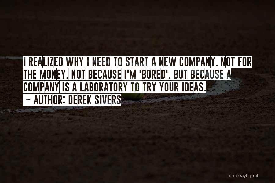 Derek Sivers Quotes: I Realized Why I Need To Start A New Company. Not For The Money. Not Because I'm 'bored'. But Because