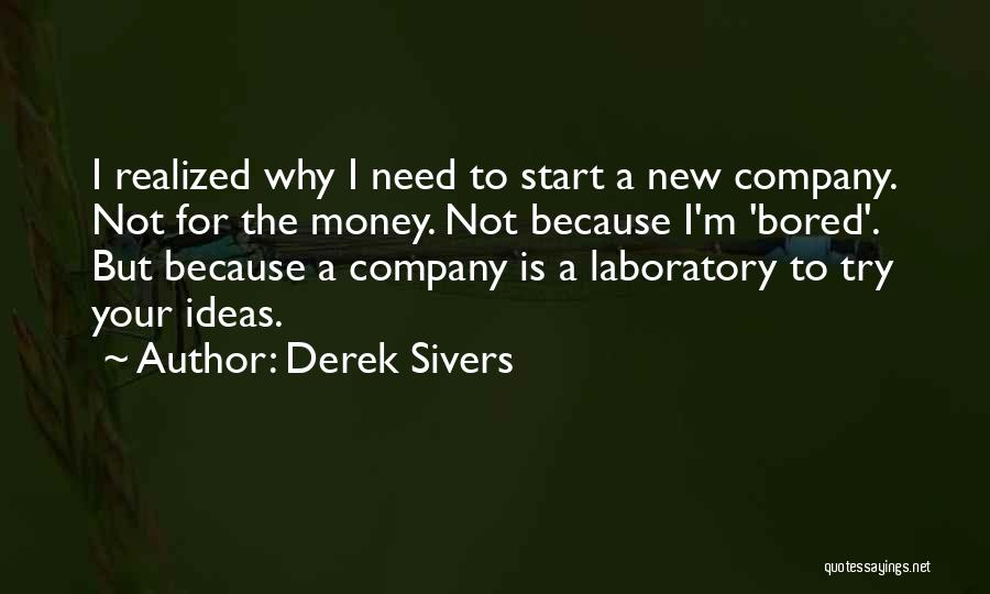 Derek Sivers Quotes: I Realized Why I Need To Start A New Company. Not For The Money. Not Because I'm 'bored'. But Because