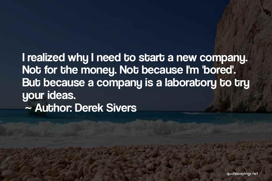 Derek Sivers Quotes: I Realized Why I Need To Start A New Company. Not For The Money. Not Because I'm 'bored'. But Because