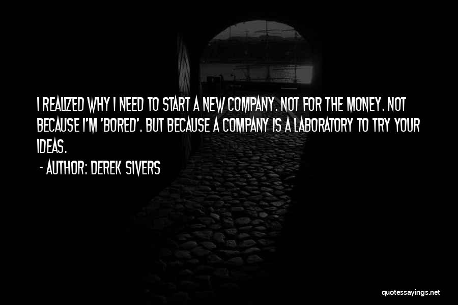 Derek Sivers Quotes: I Realized Why I Need To Start A New Company. Not For The Money. Not Because I'm 'bored'. But Because