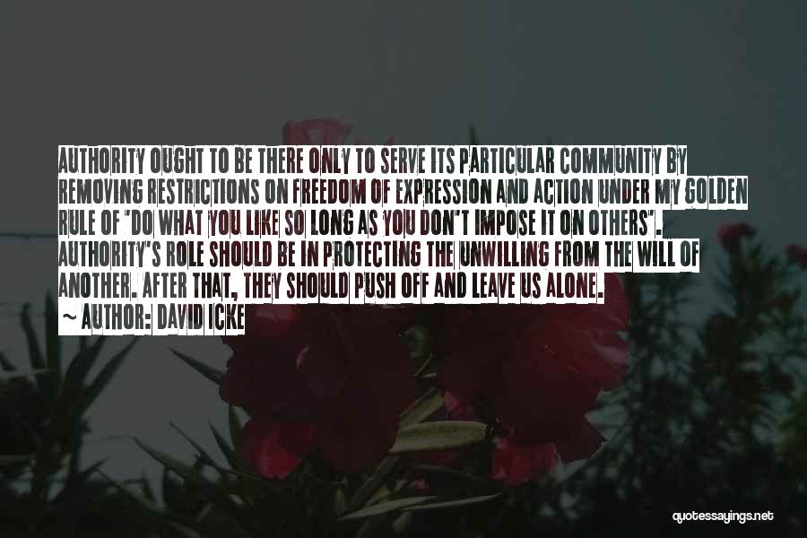 David Icke Quotes: Authority Ought To Be There Only To Serve Its Particular Community By Removing Restrictions On Freedom Of Expression And Action