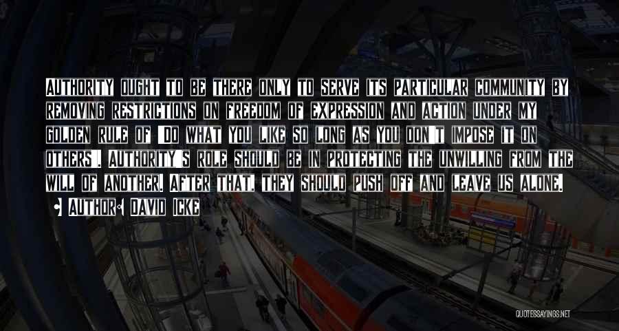 David Icke Quotes: Authority Ought To Be There Only To Serve Its Particular Community By Removing Restrictions On Freedom Of Expression And Action