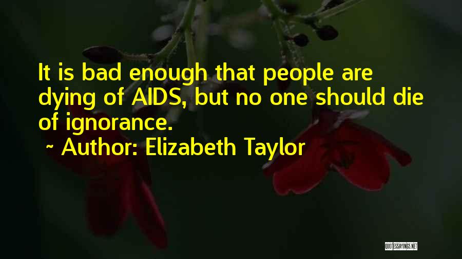 Elizabeth Taylor Quotes: It Is Bad Enough That People Are Dying Of Aids, But No One Should Die Of Ignorance.