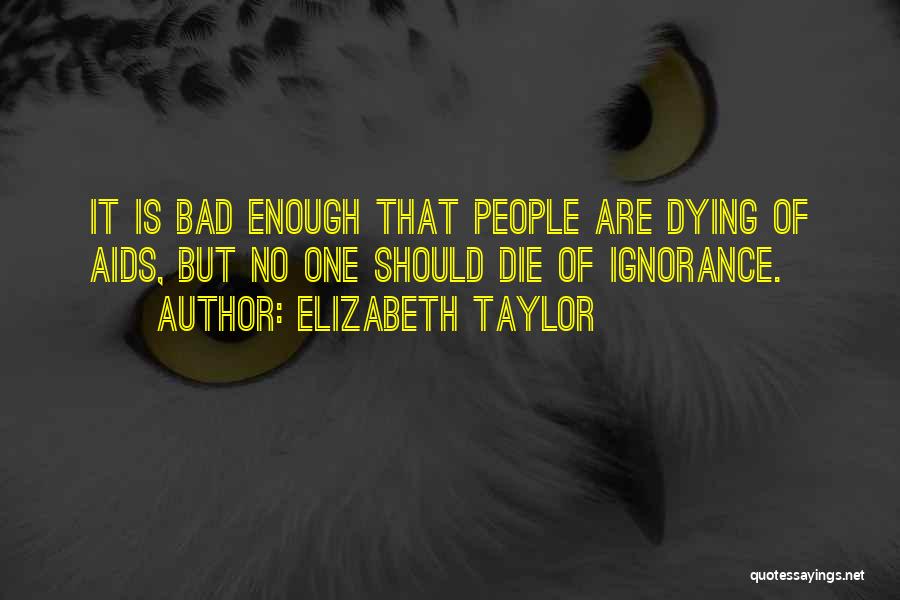 Elizabeth Taylor Quotes: It Is Bad Enough That People Are Dying Of Aids, But No One Should Die Of Ignorance.