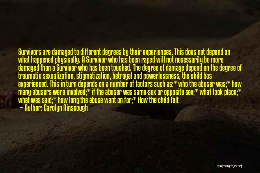 Carolyn Ainscough Quotes: Survivors Are Damaged To Different Degrees By Their Experiences. This Does Not Depend On What Happened Physically. A Survivor Who