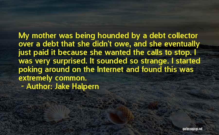 Jake Halpern Quotes: My Mother Was Being Hounded By A Debt Collector Over A Debt That She Didn't Owe, And She Eventually Just